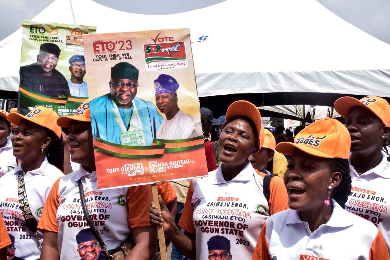 Campaign poster featuring Tony Ojeshina for Governor and Aare Olugbenga Oluyemi, FCA, for Deputy Governor, Ogun State