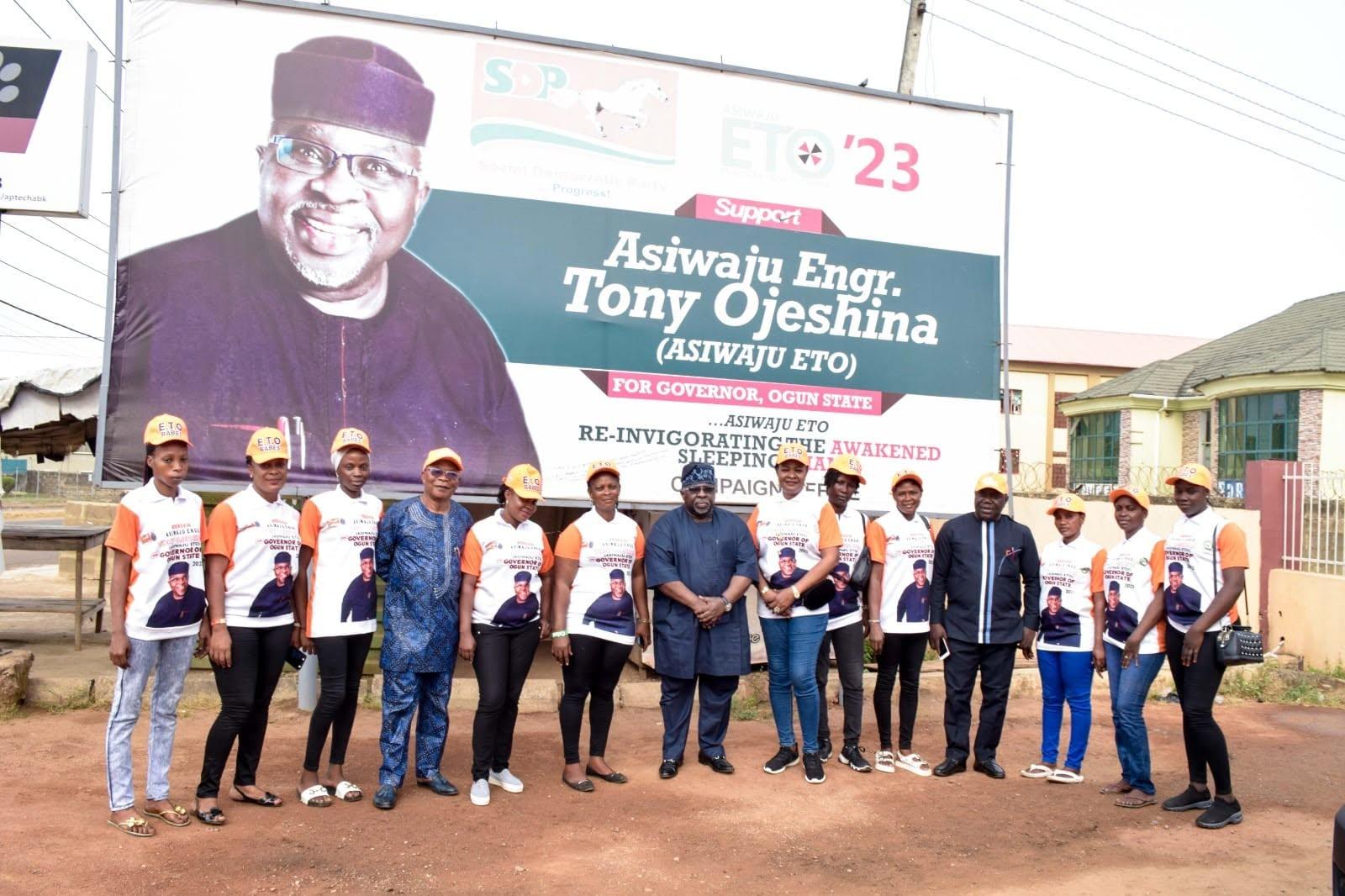 Campaign billboard reading ‘Asiwaju Engr. Tony Ojeshina — For Governor, Ogun State’, 2023 SDP campaign